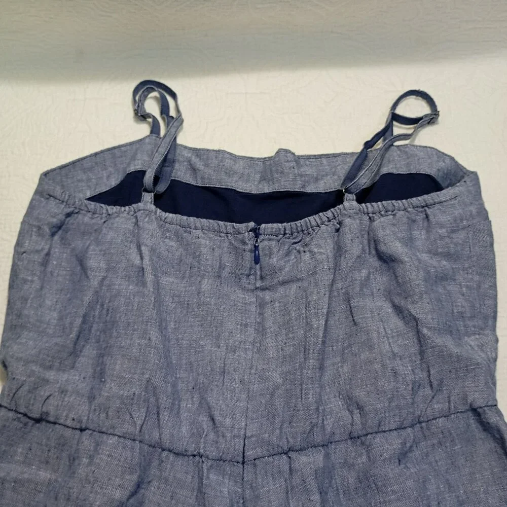 Cynthia Rowley Romper Blue 100% Linen Womens Adjustable Straps Size 6 - Picture 5 of 9
